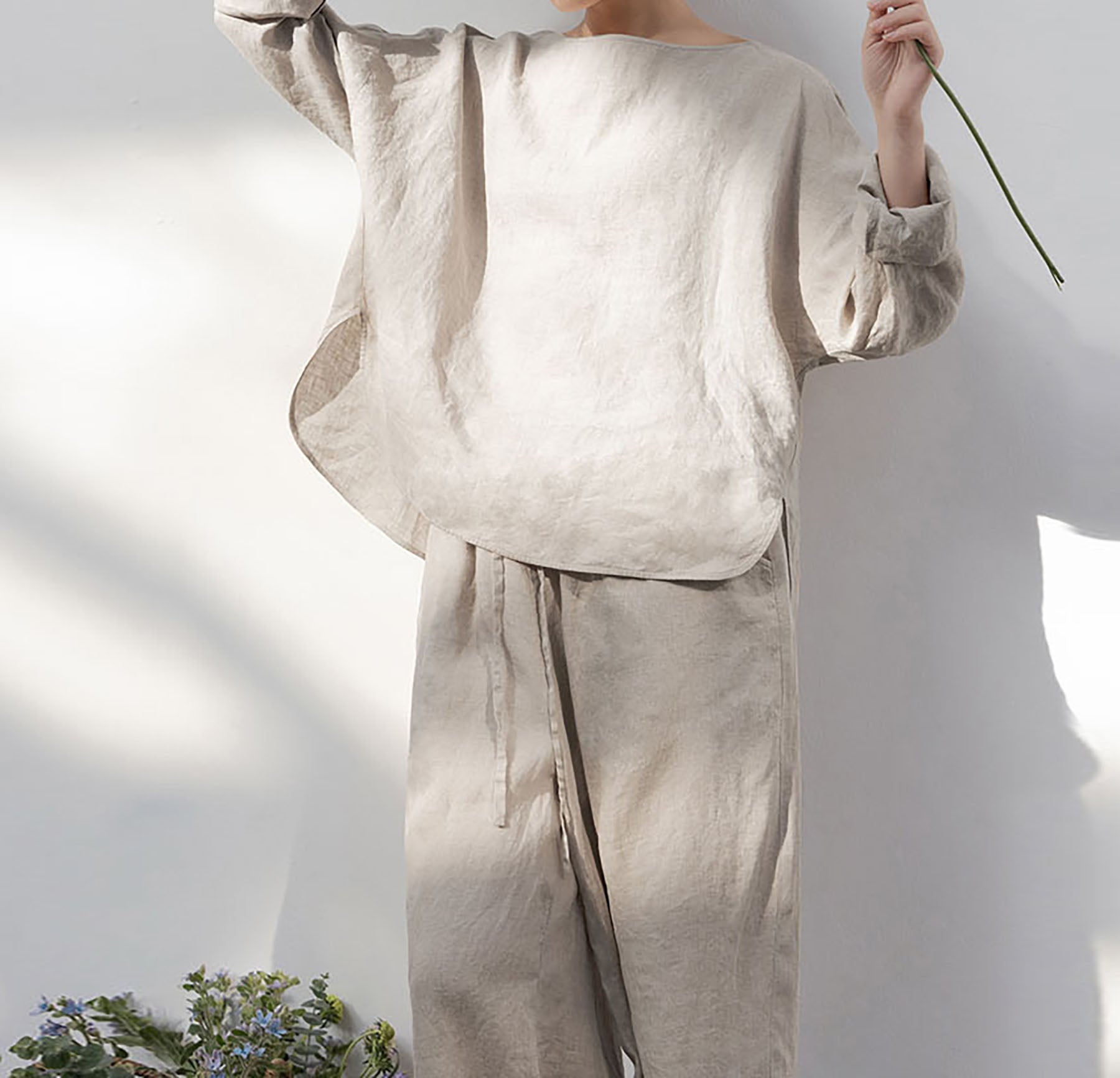edoa Loose Fit Flax Linen Top