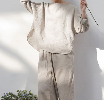 edoa Loose Fit Flax Linen Top
