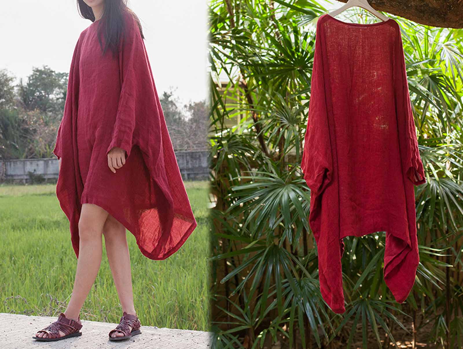 edoa Oversized Linen Loose Tunic Dress