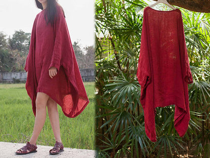 edoa Oversized Linen Loose Tunic Dress