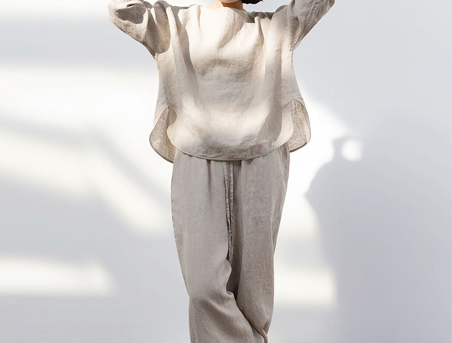 edoa Wide Leg Linen Pants with Drawstring Waist