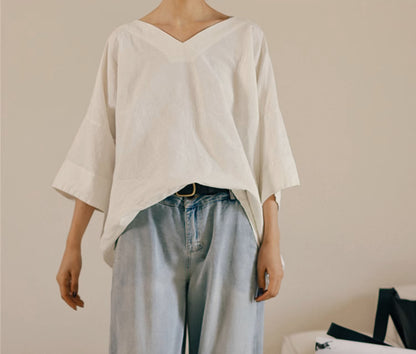edoa Oversized Linen 3/4 Sleeves Blouse