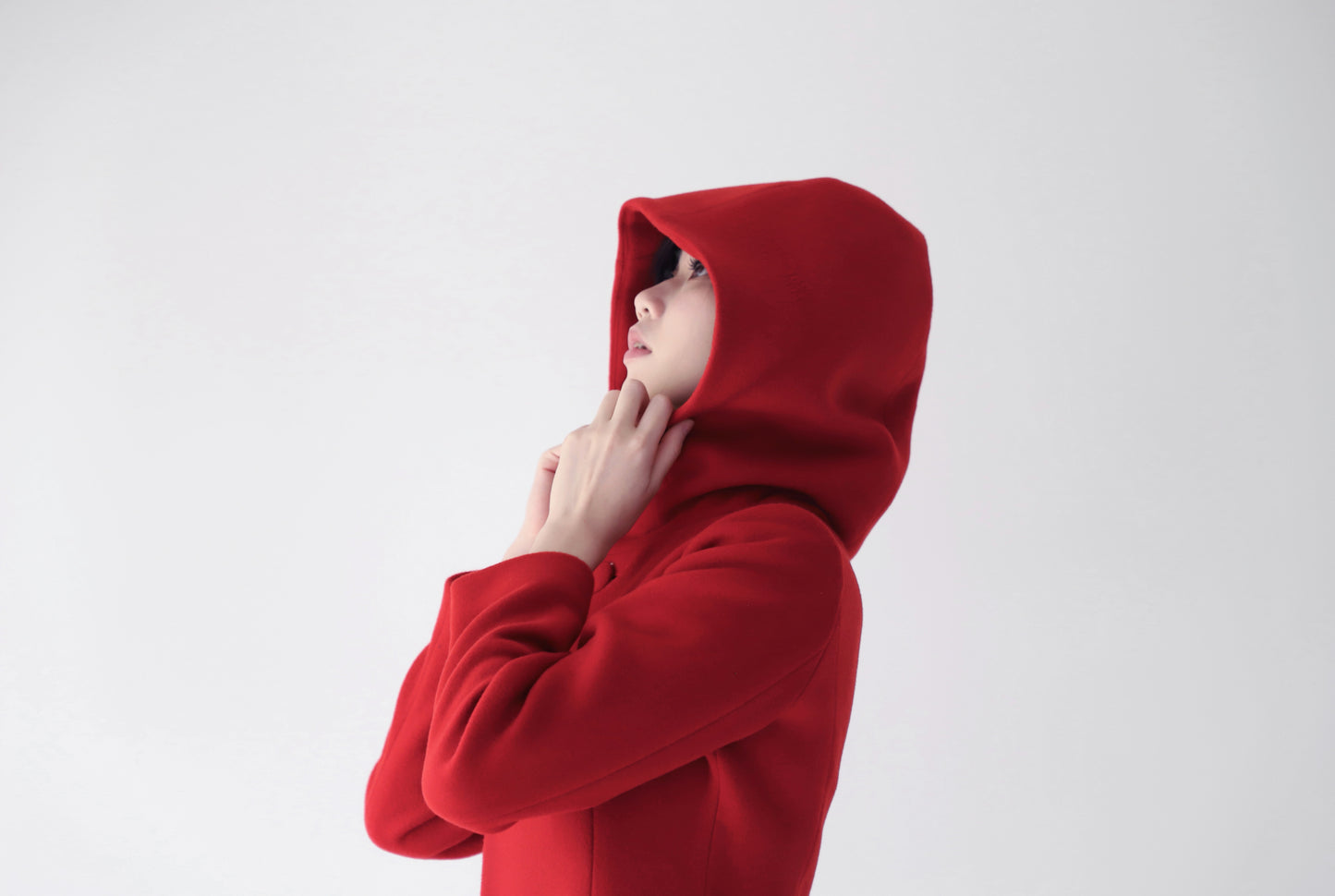 edoa red hooded merino wool coat