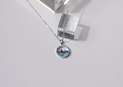 edoa Blue Ocean Whale Pendant Necklace