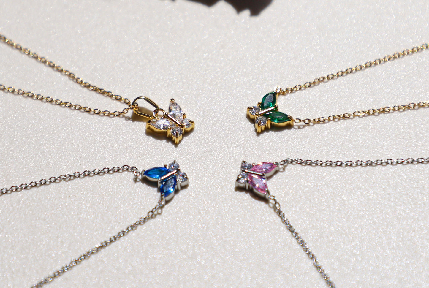 tiny butterfly birthstone necklace