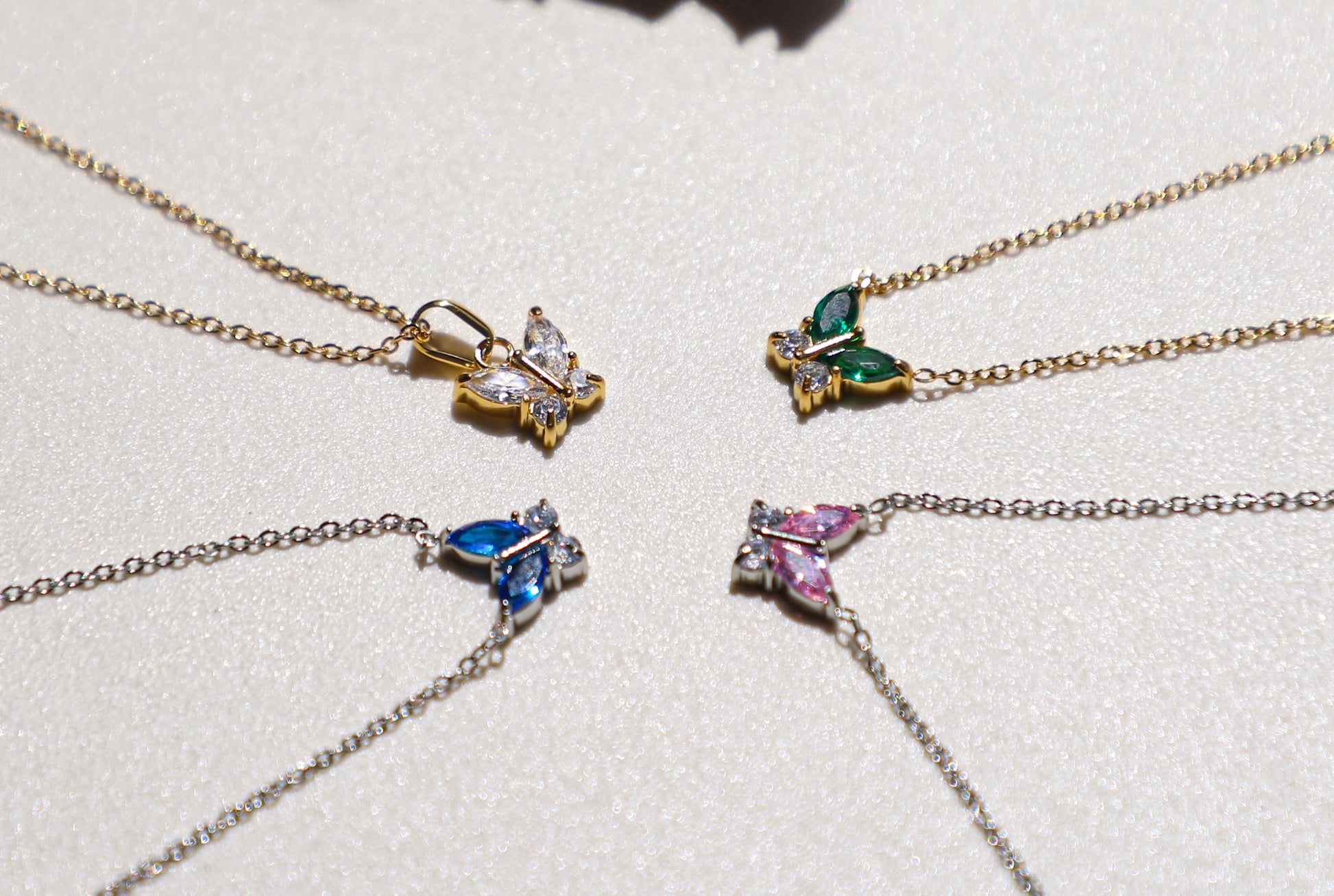 tiny butterfly birthstone necklace