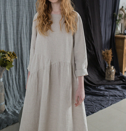 edoa Flax Linen Gathering Dress