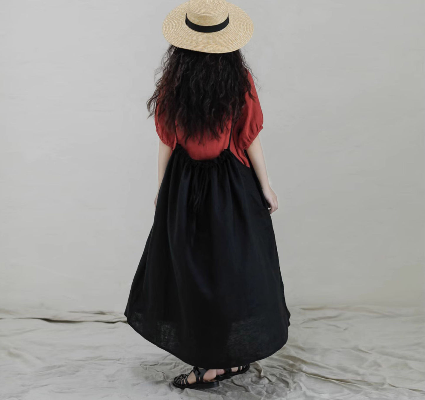 edoa Linen Gathered Overall Dress
