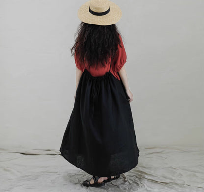 edoa Linen Gathered Overall Dress