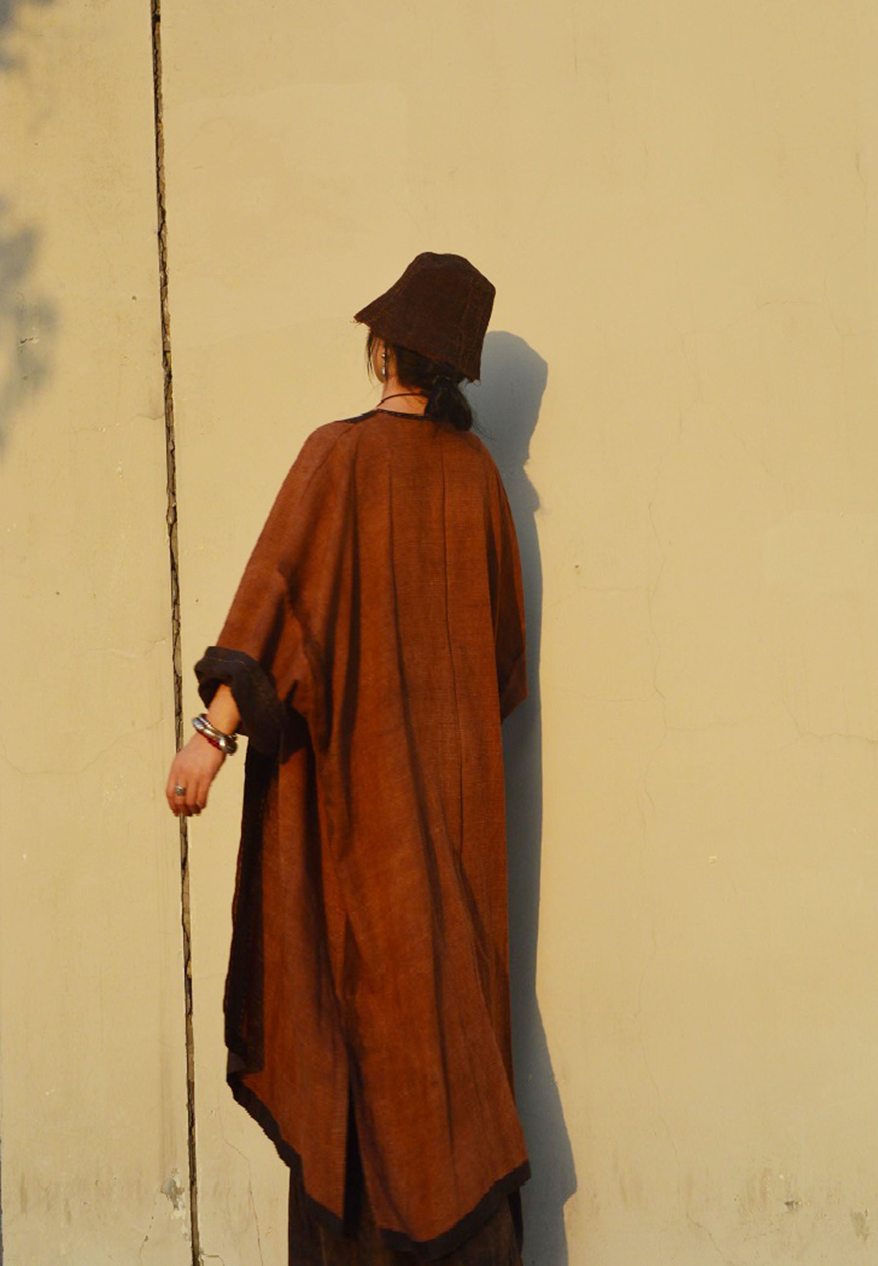 edoa Reversible Mud Tussah Silk Dust Coat