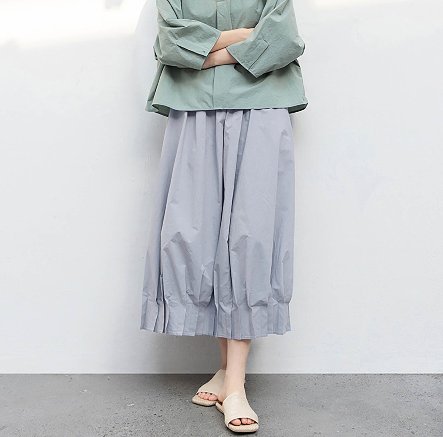 edoa Paper Cotton Pleated Hem Bud Skirt 