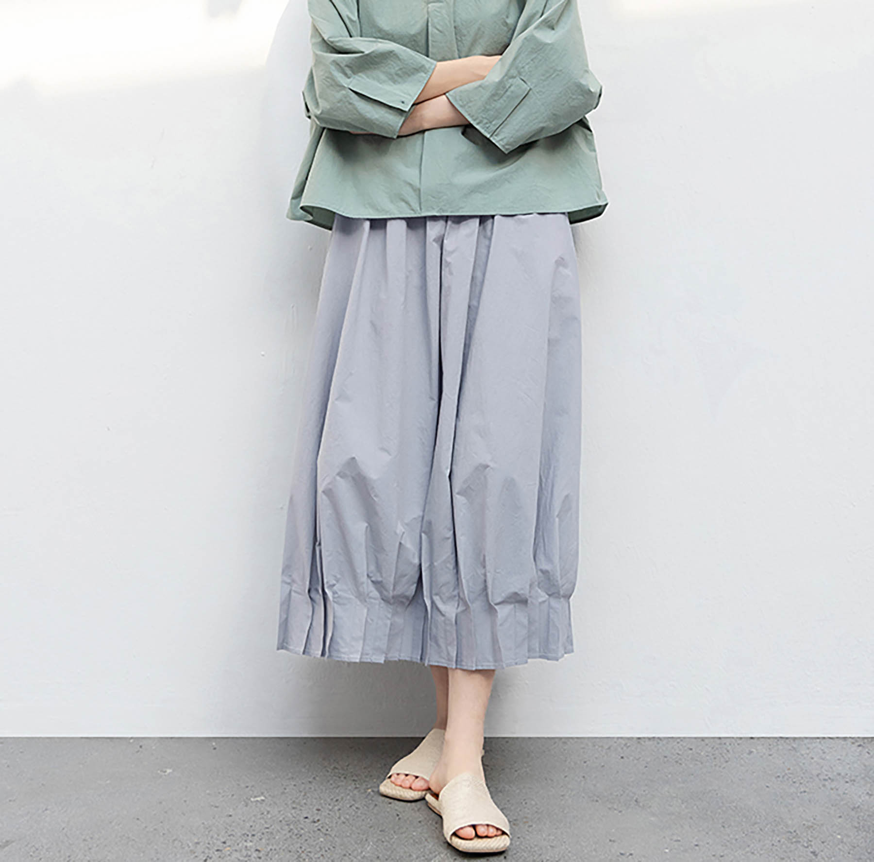 edoa Paper Cotton Pleated Hem Bud Skirt 