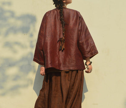 edoa Loose Distressed Mud Silk Chinese Jacket