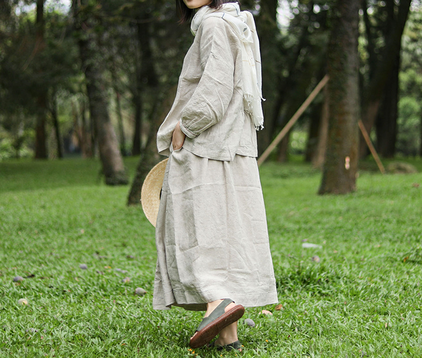 edoa Hand Pintucked Flax Linen Blouse