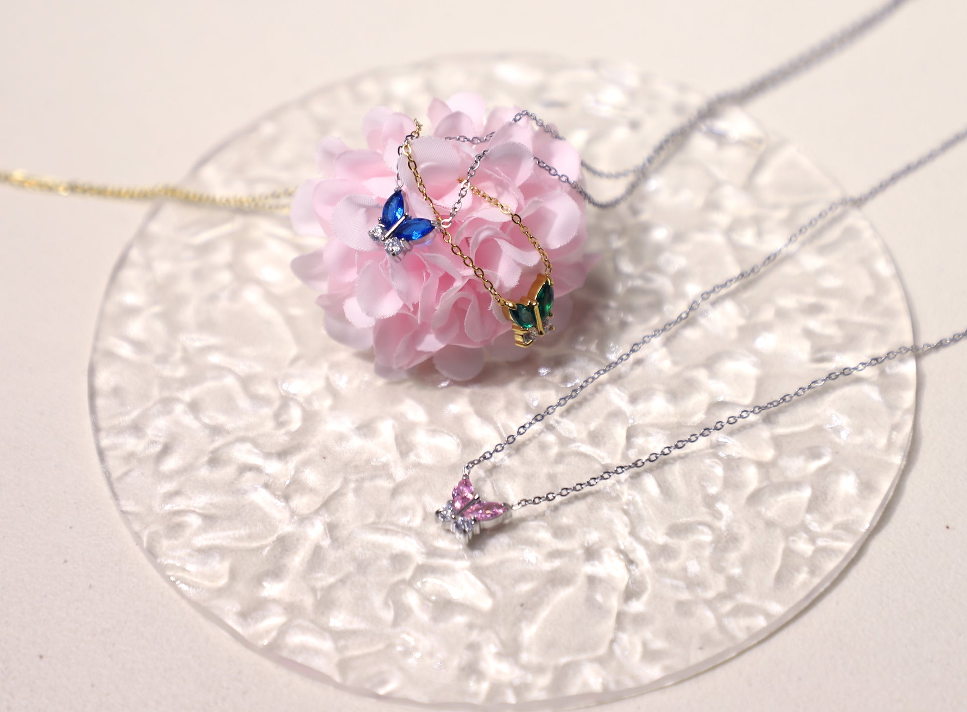 tiny butterfly birthstone necklace