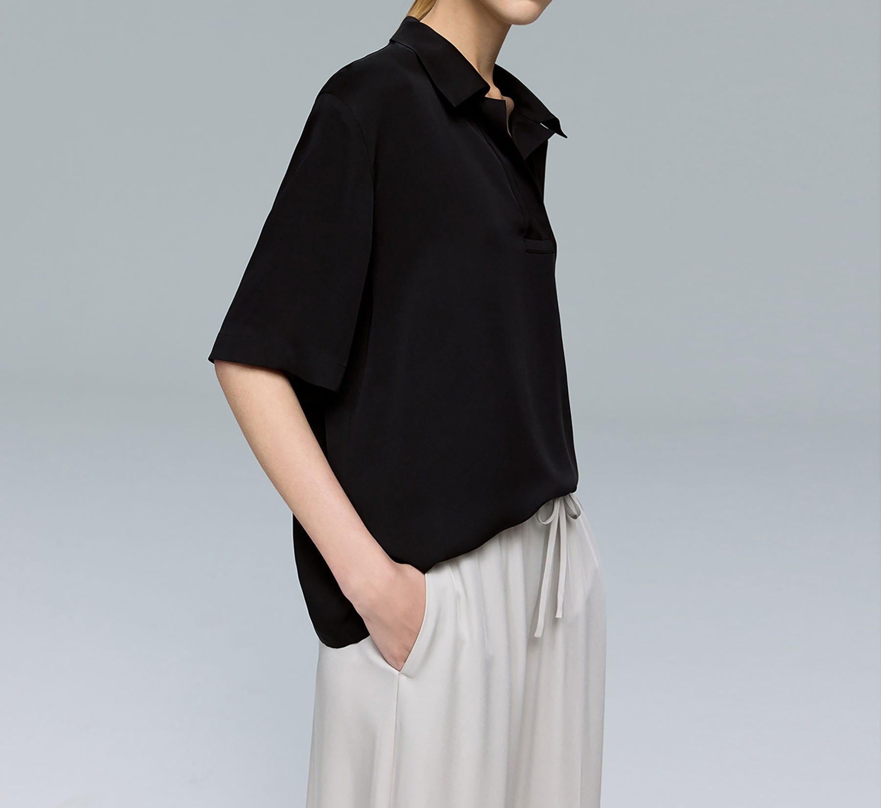 edoa Oversized Silk Georgette Polo