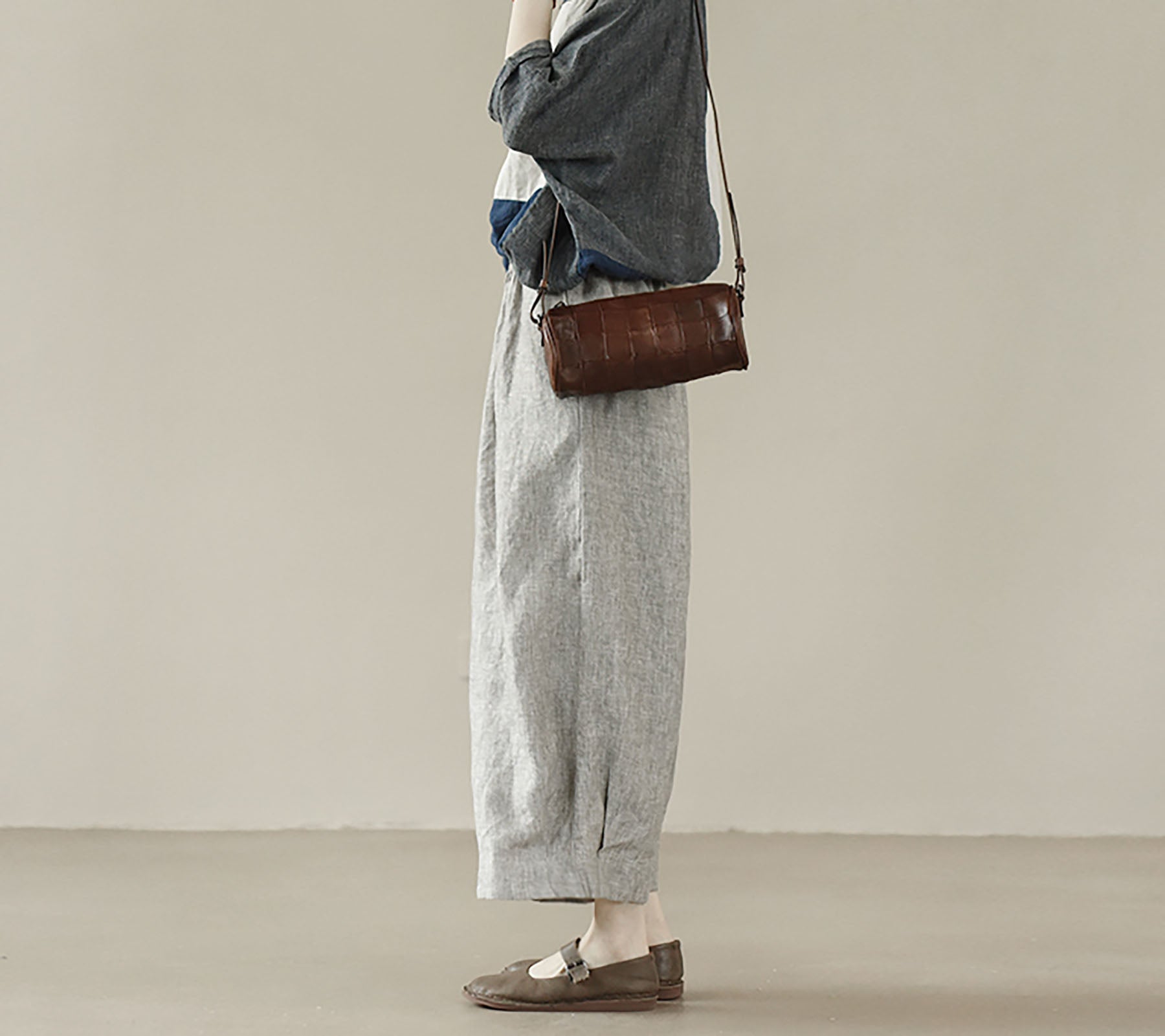 edoa Loose Flax Linen Boyfriend Pants