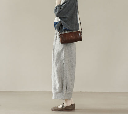 edoa Loose Flax Linen Boyfriend Pants