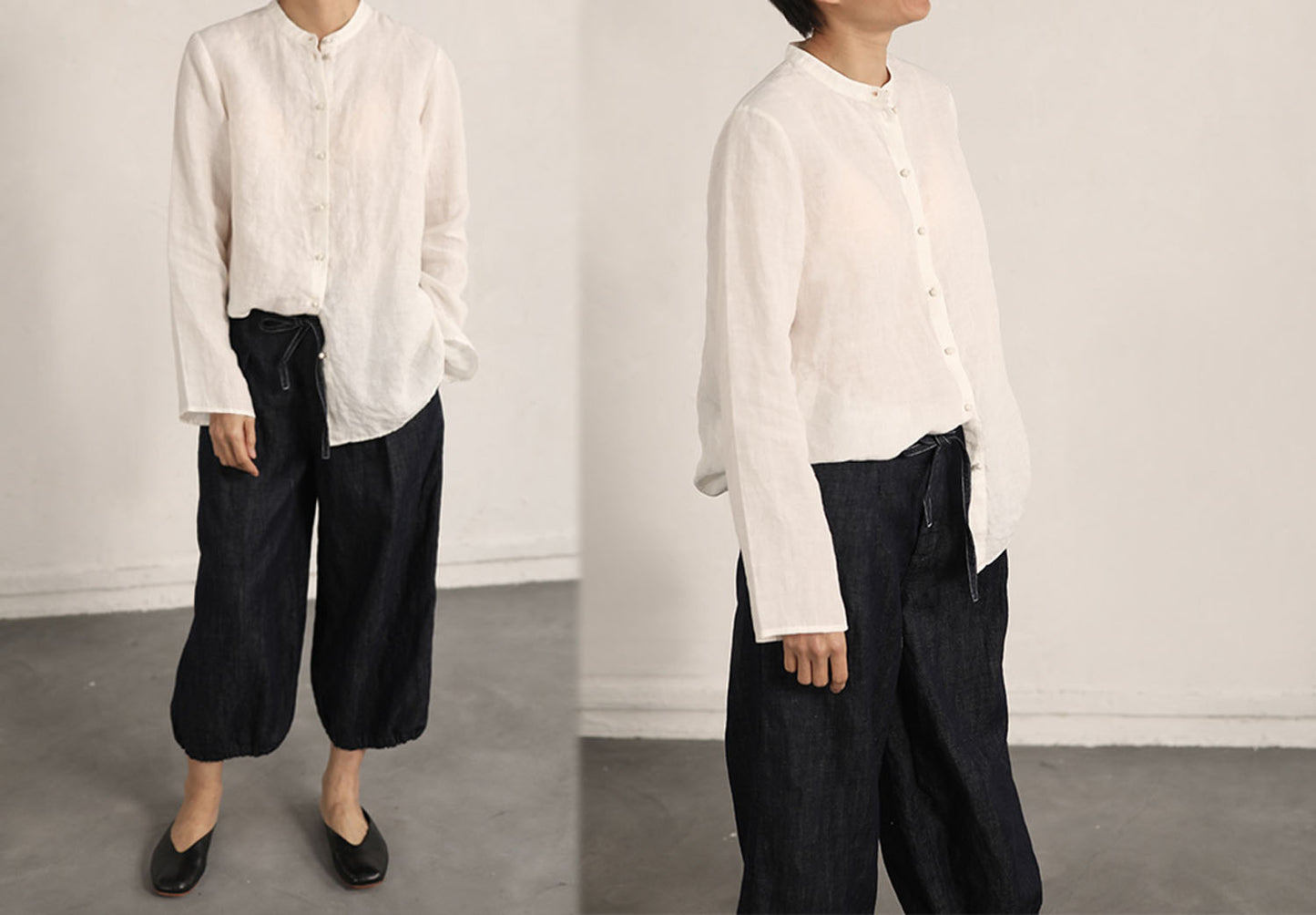 edoa Linen Stand Collar Shirt 