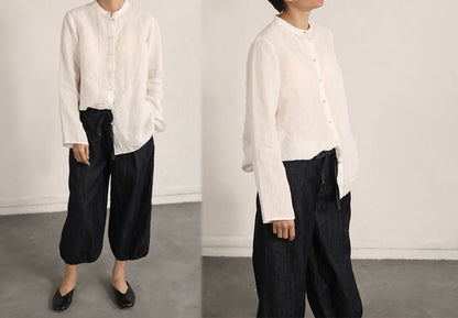 edoa Linen Stand Collar Shirt 