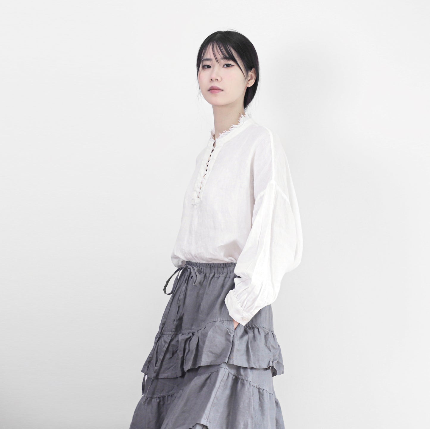 edoa maxi linen tiered skirt