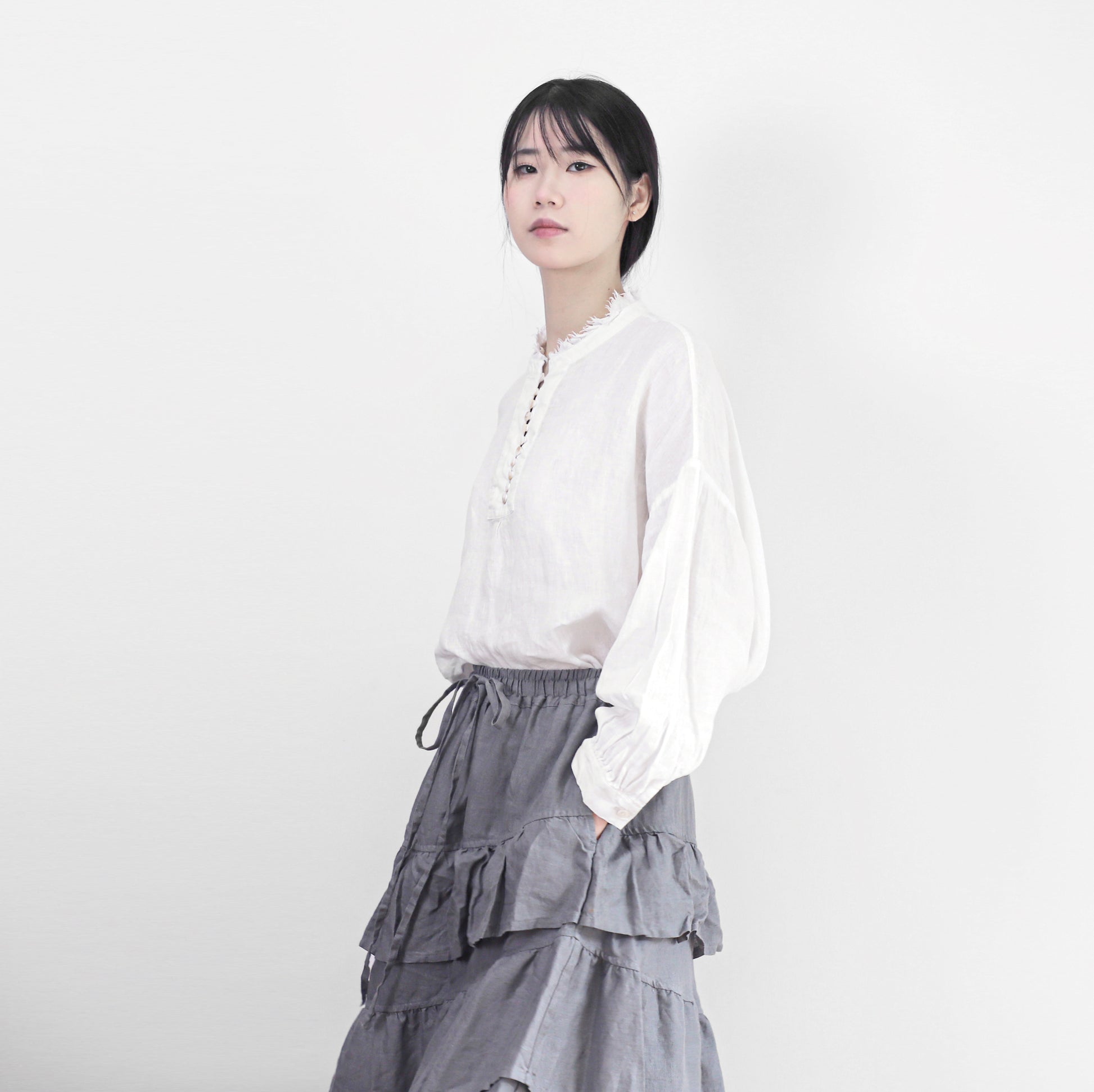 edoa maxi linen tiered skirt