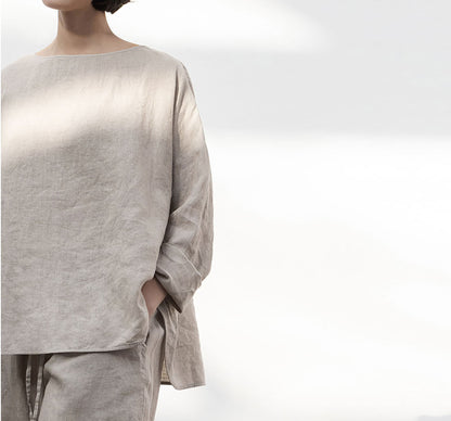 edoa Loose Fit Flax Linen Top