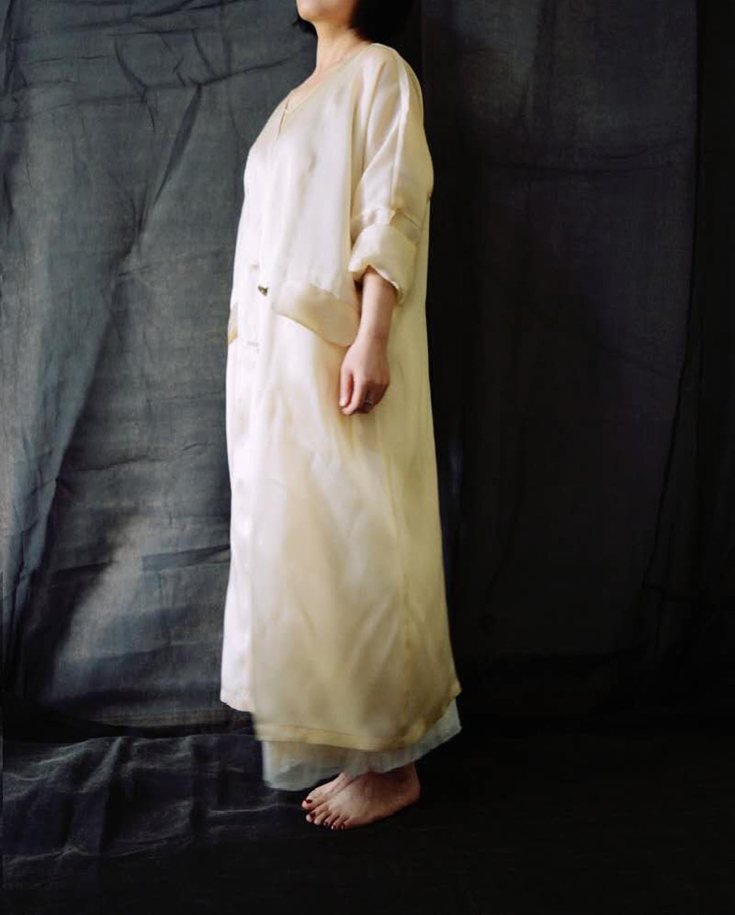 edoa Moonlight Mulberry Silk Organza Trench Coat