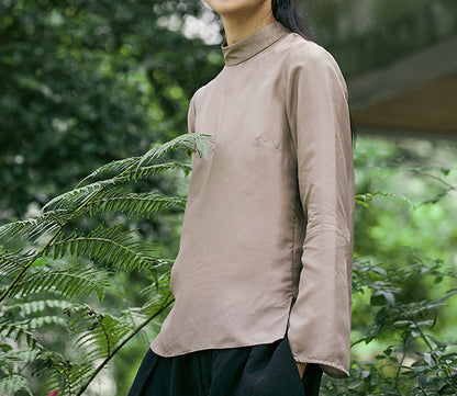 edoa Mulberry Silk Habutae Stand Collar Blouse
