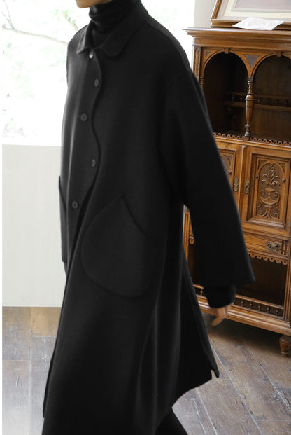 edoa Wool Coat with Crossed Wavy Placket 
