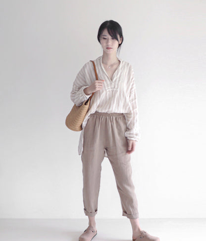 edoa linen pants with elastic waistband