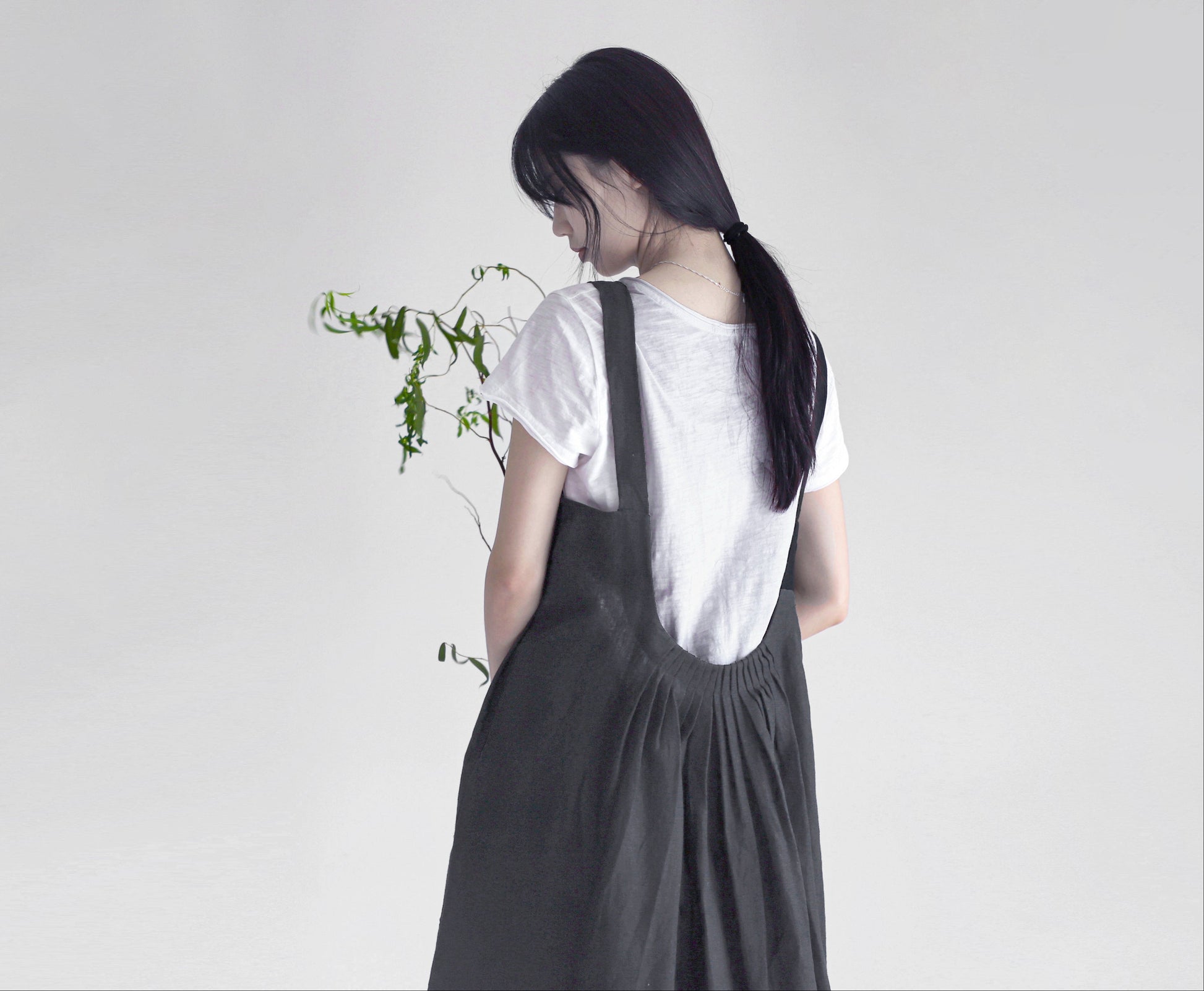 edoa linen pleated overall dress