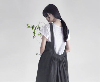 edoa linen pleated overall dress