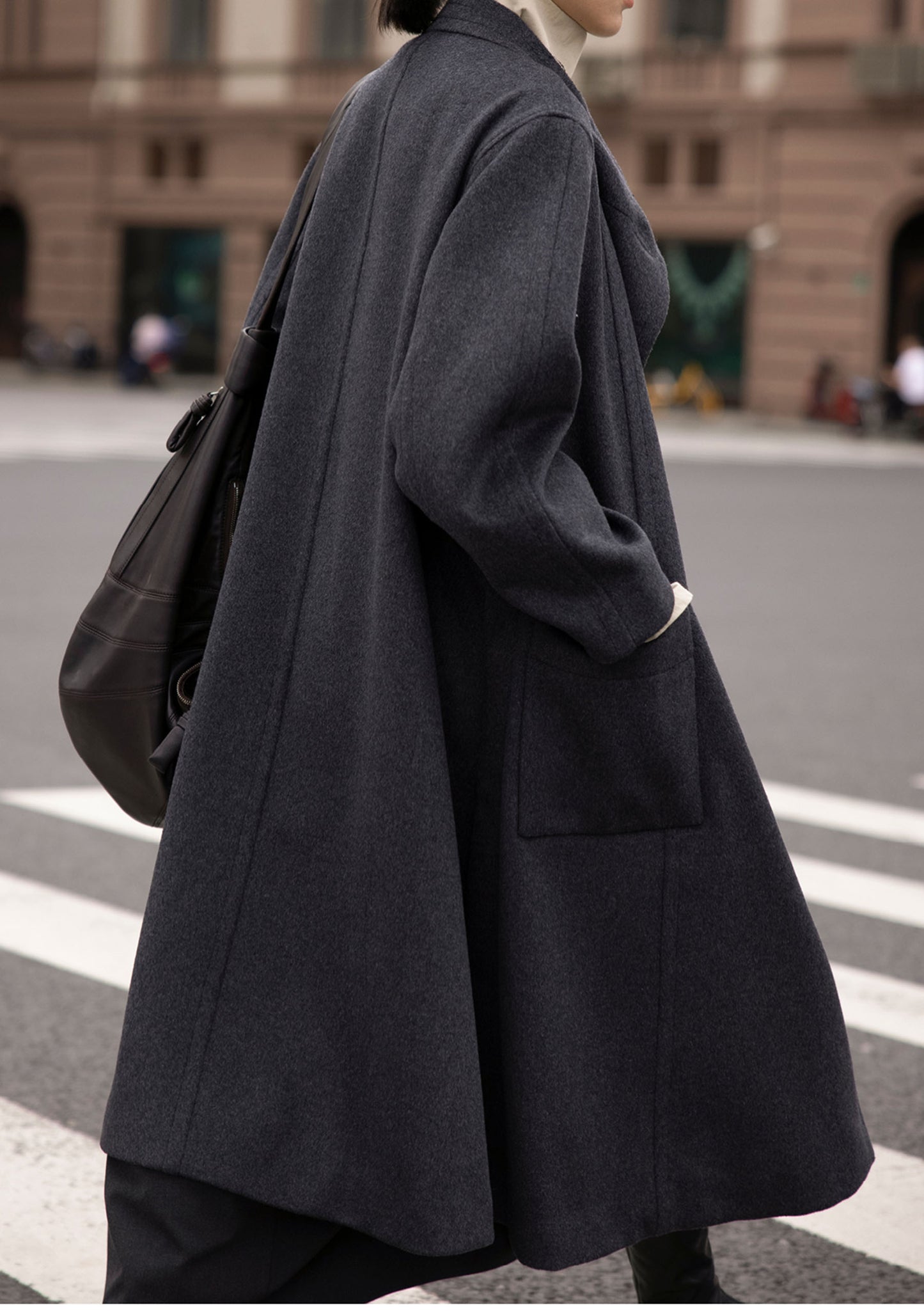 edoa Wool High Neck Collar Trapeze Coat