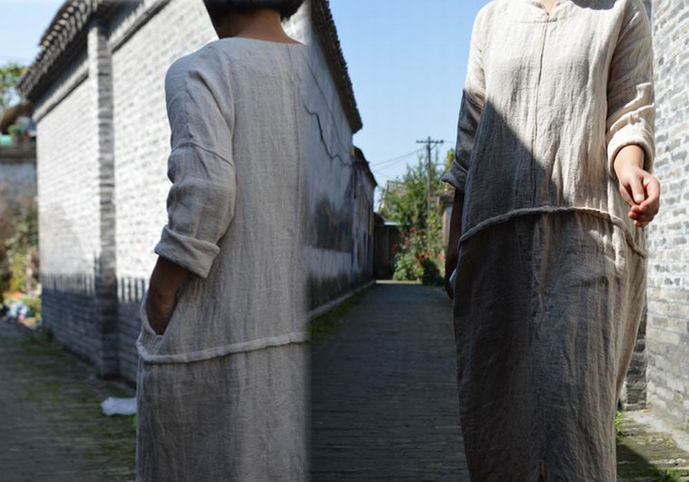 edoa Linen Jacquard Low Waist Dress
