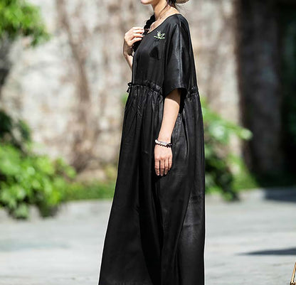 edoa Oversized Mud Silk Charmeuse  Gather Waist Dress