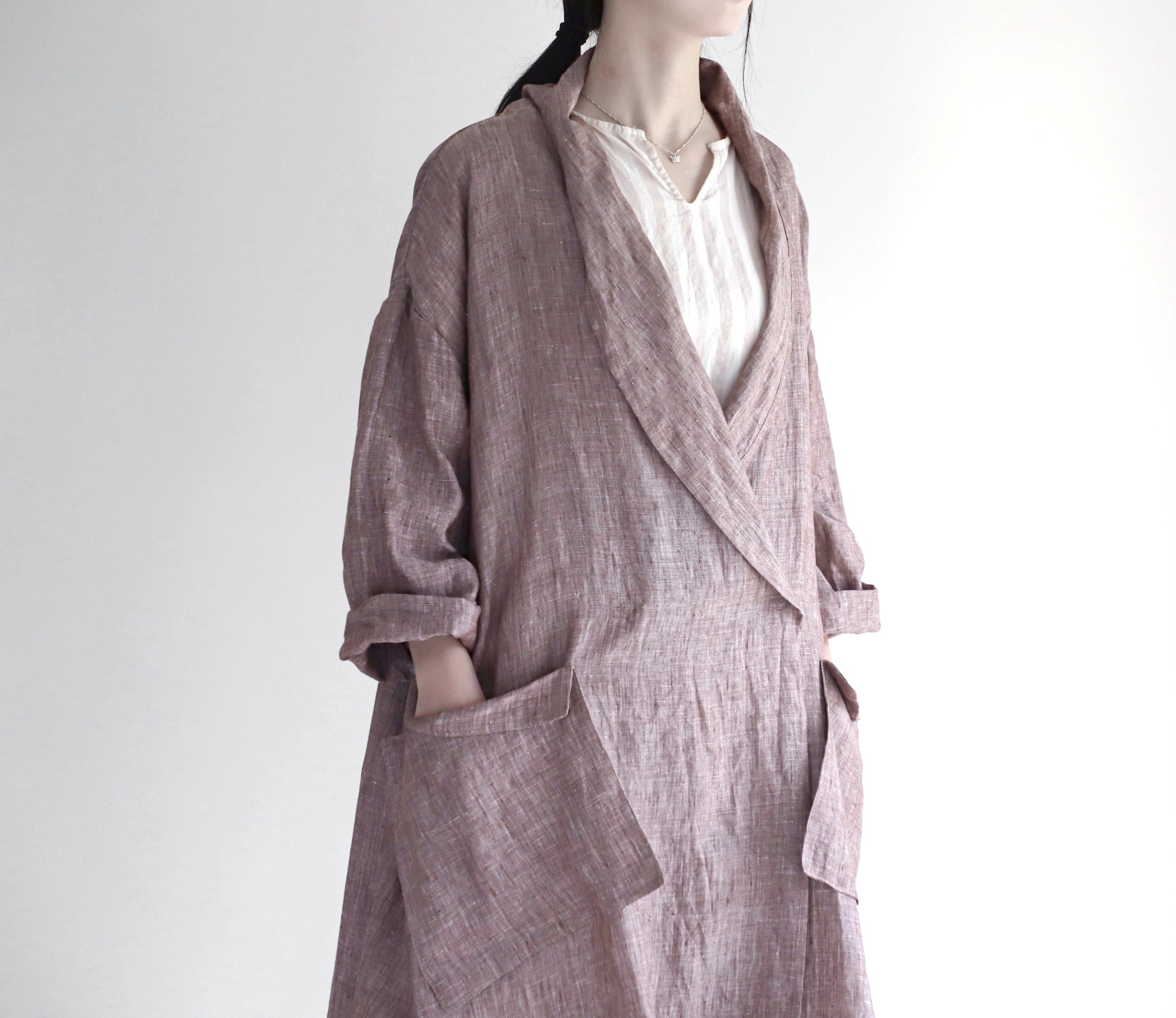 edoa oversized shawl collar linen coat