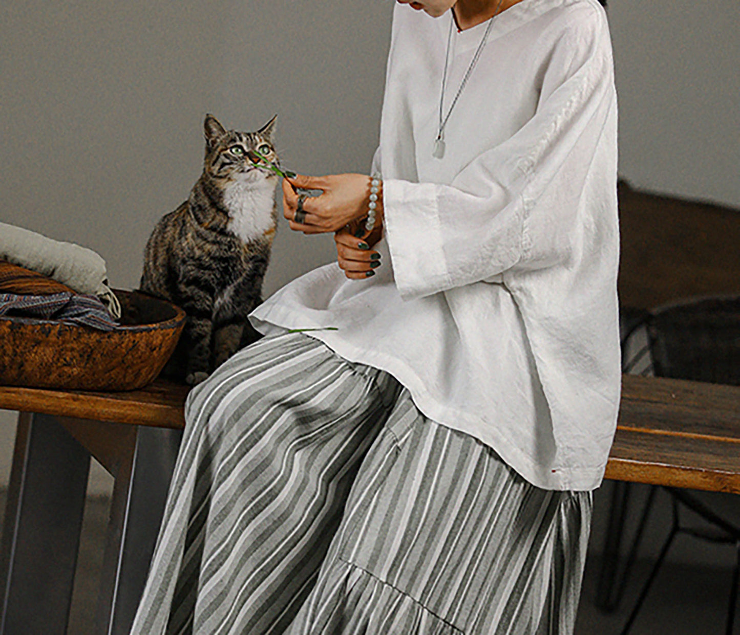 edoa Oversized Linen 3/4 Sleeves Blouse