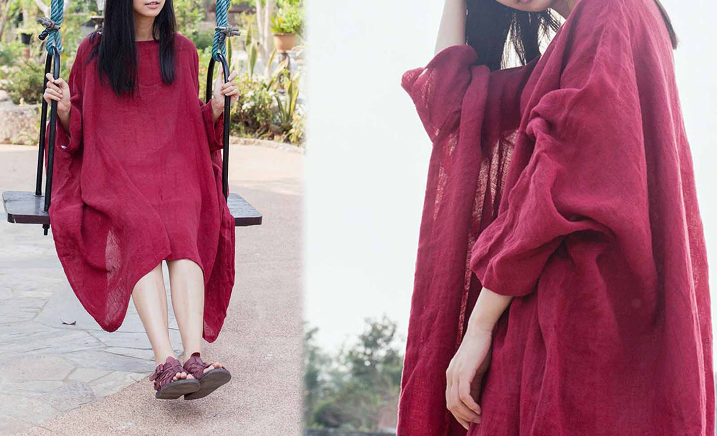 edoa Oversized Linen Loose Tunic Dress