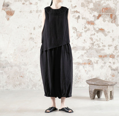 edoa High Counted Ramie Double Layer Lantern Pants