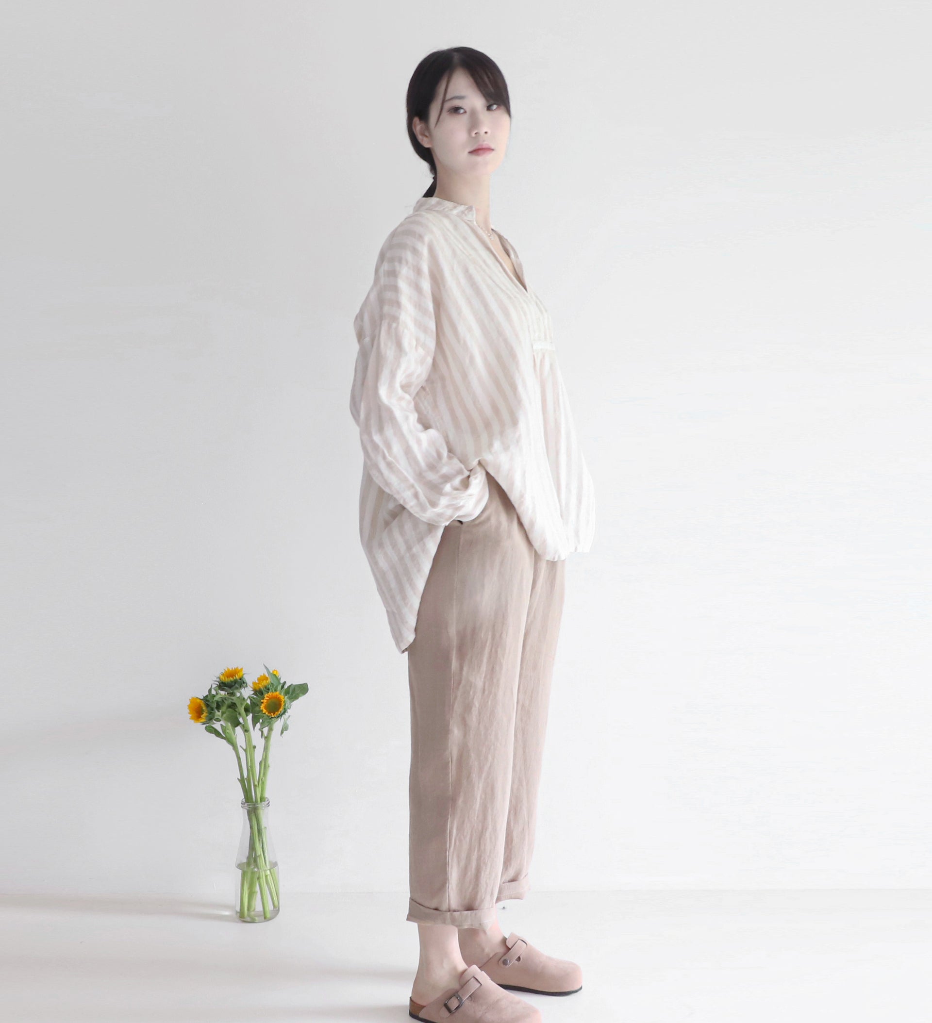 edoa linen pants with elastic waistband