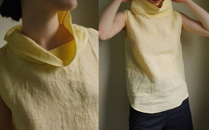 edoa Washed Linen Drape Collar Sleeveless Tunic