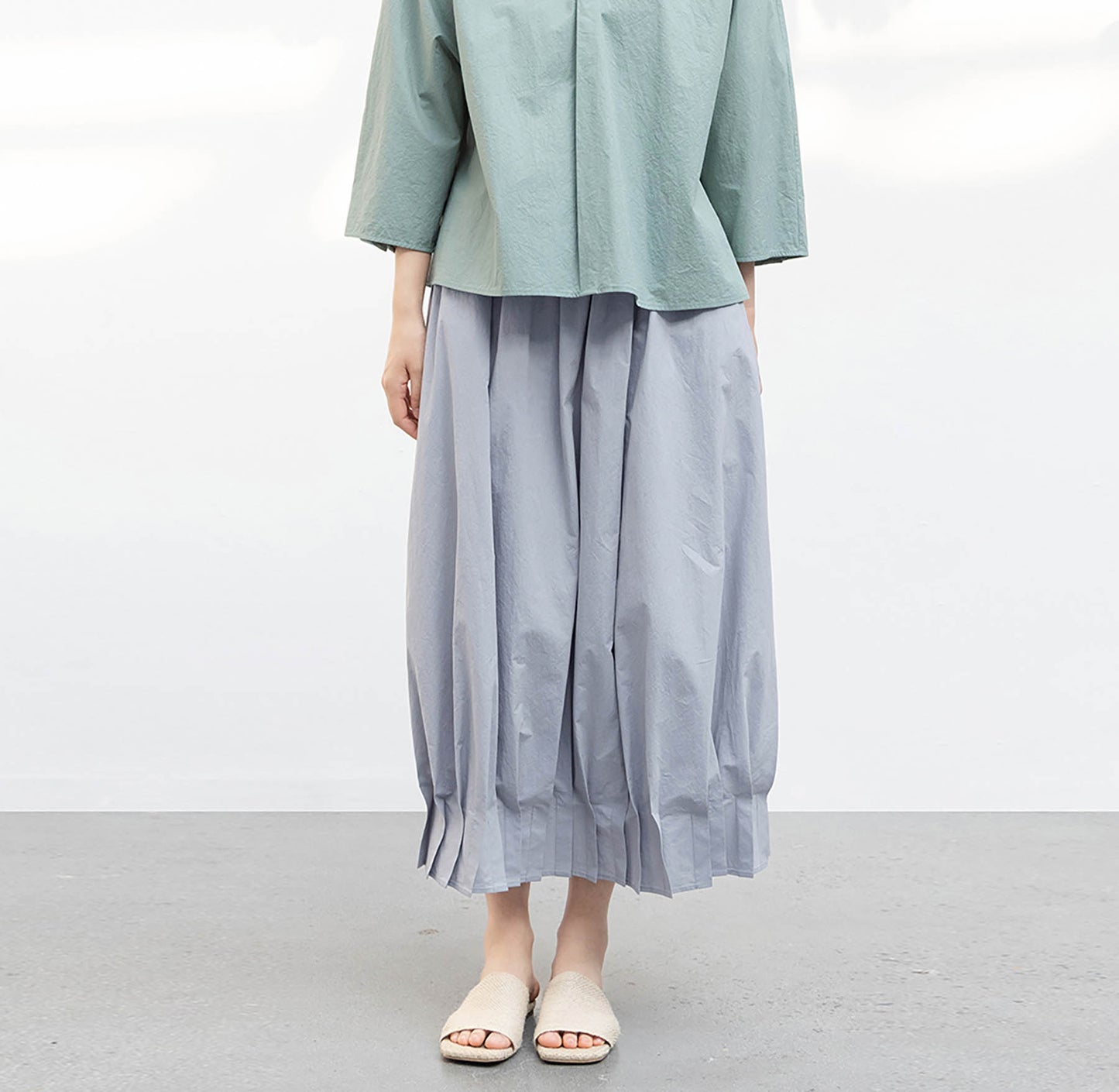edoa Paper Cotton Pleated Hem Bud Skirt 