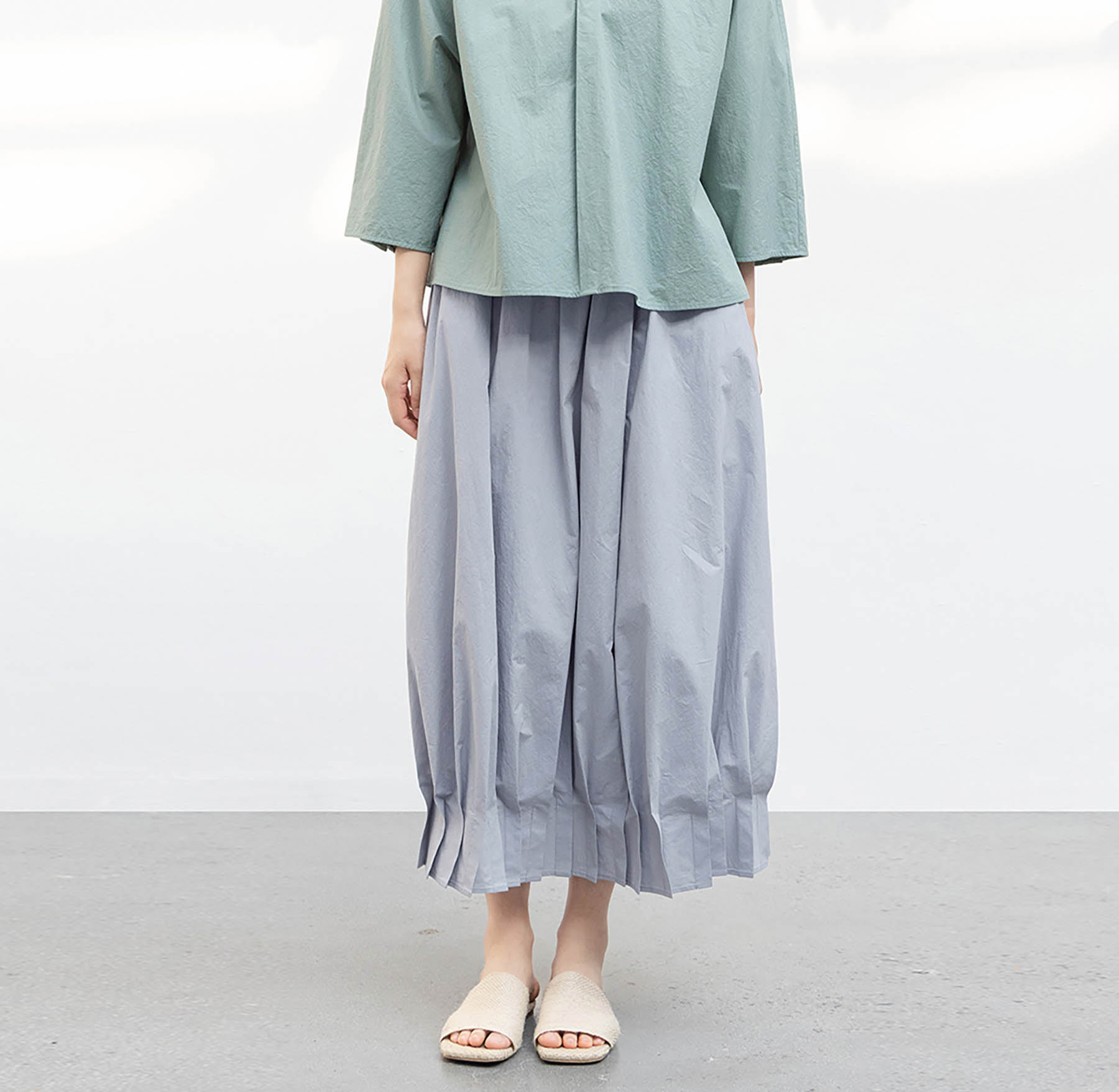 edoa Paper Cotton Pleated Hem Bud Skirt 