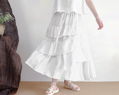 edoa linen tiered white skirt