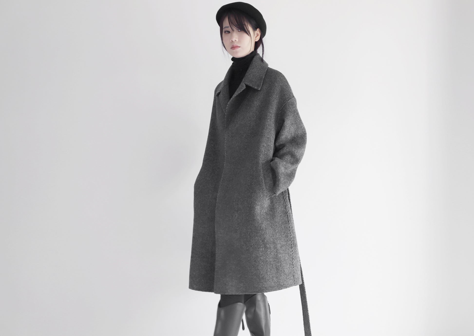edoa double faced wool alpaca herringbone coat