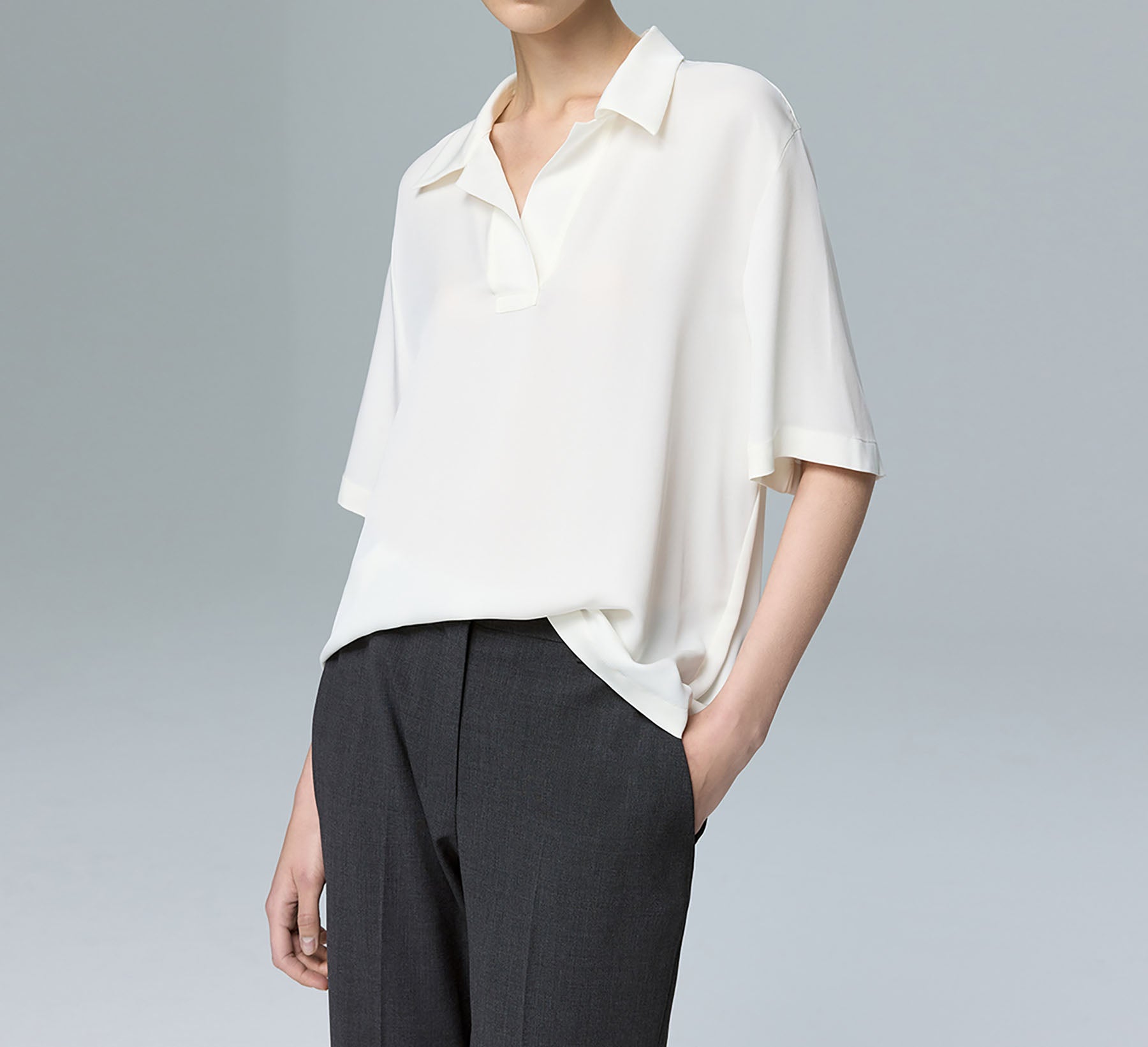 edoa Oversized Silk Georgette Polo