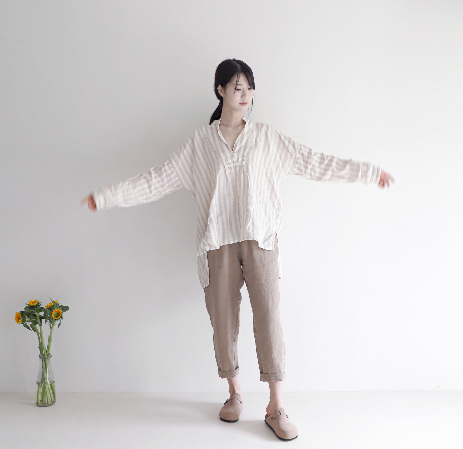 edoa linen striped blouse