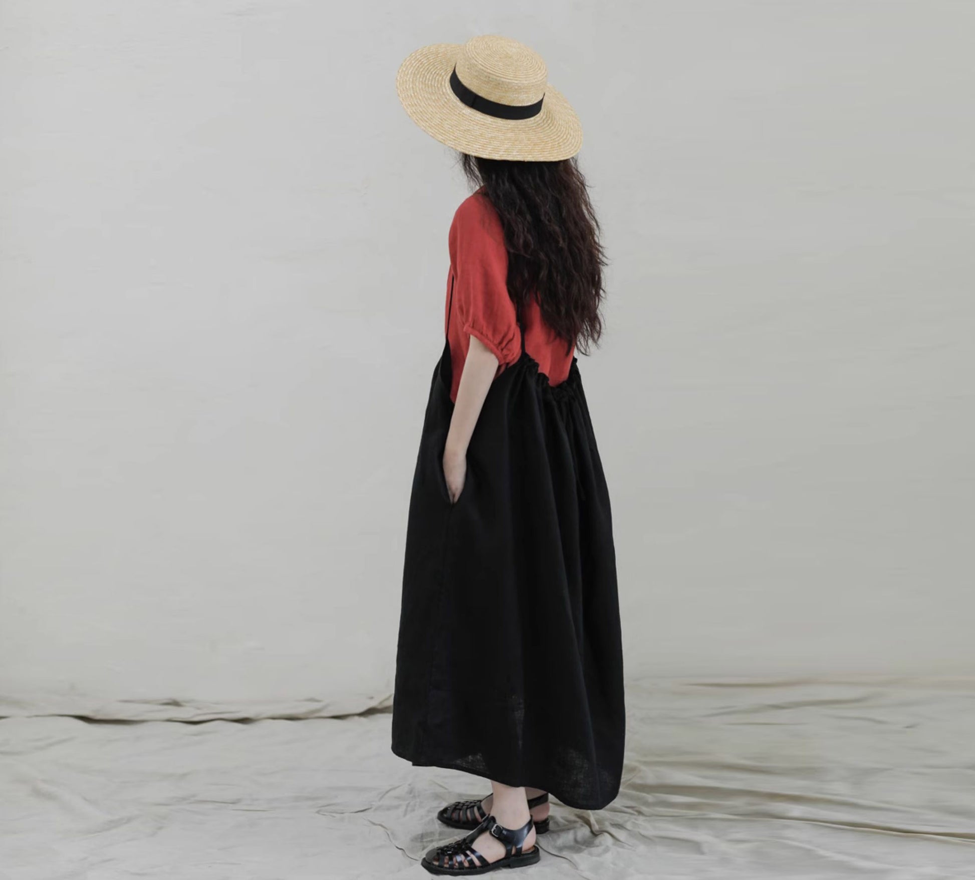 edoa Linen Gathered Overall Dress