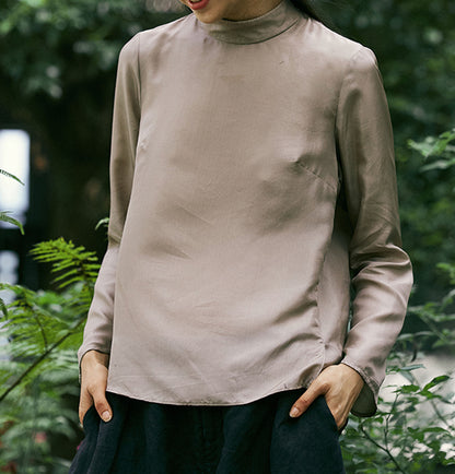 edoa Mulberry Silk Habutae Stand Collar Blouse